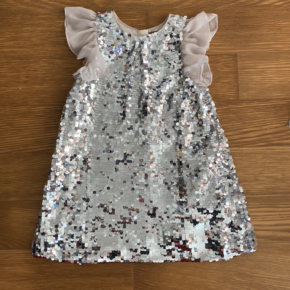 ILOVEGORGEOUS Girl Silver Metallic Sequins Disco Ball Holiday Dress Size 6-7